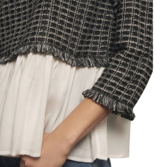Maeve Anthropologie Tweed Twofer Fringe Layer Look Top - Picture 6 of 11